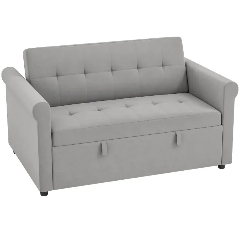  2-Seater Velvet-Feel Sofa Bed with 7-Position Adjustable Backrest - Grey