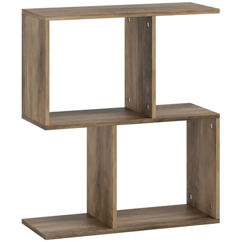  S-Shaped Narrow Side Table with 3-Tier Storage Shelves - Oak