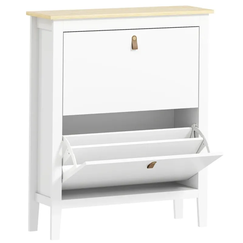 Modern 2-Drawer Shoe Storage Cabinet - White