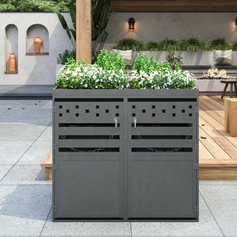 Double Wheelie Bin Store with Planter Roof - 120-240L - Anthracite