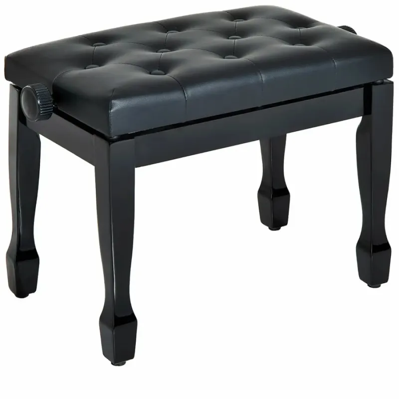 Height Adjustable Padded Piano Stool with Wooden Legs, Black