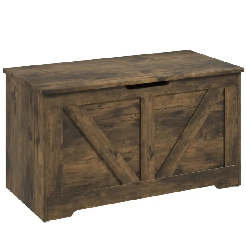 100L Rustic Brown Storage Chest and Bench with Safety Hinges