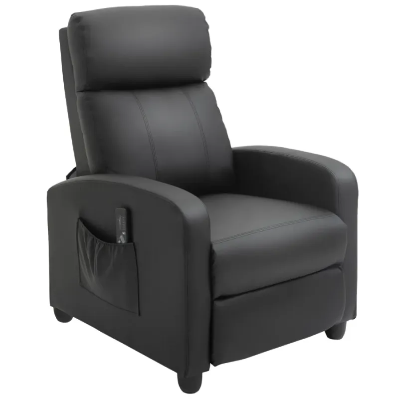 Recliner Armchair with Massage Function and Adjustable Leg Rest - Black