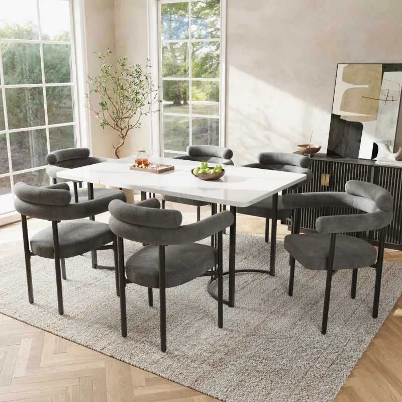 Set of 6 Velvet Dining Chairs with Armrests - Modern Upholstered Seating for Kitchen and Dining Room