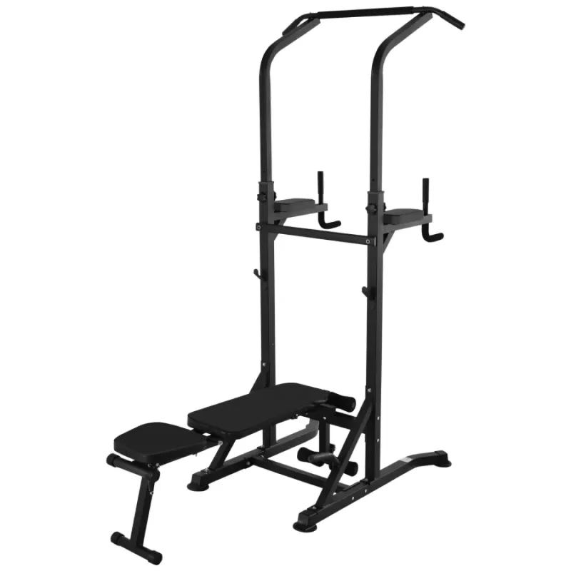Multi-Function Power Tower with Adjustable Weight Bench and Dip Station