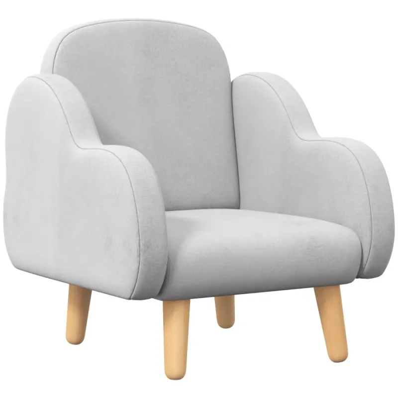 Kids Cloud Velvet Armchair - Grey