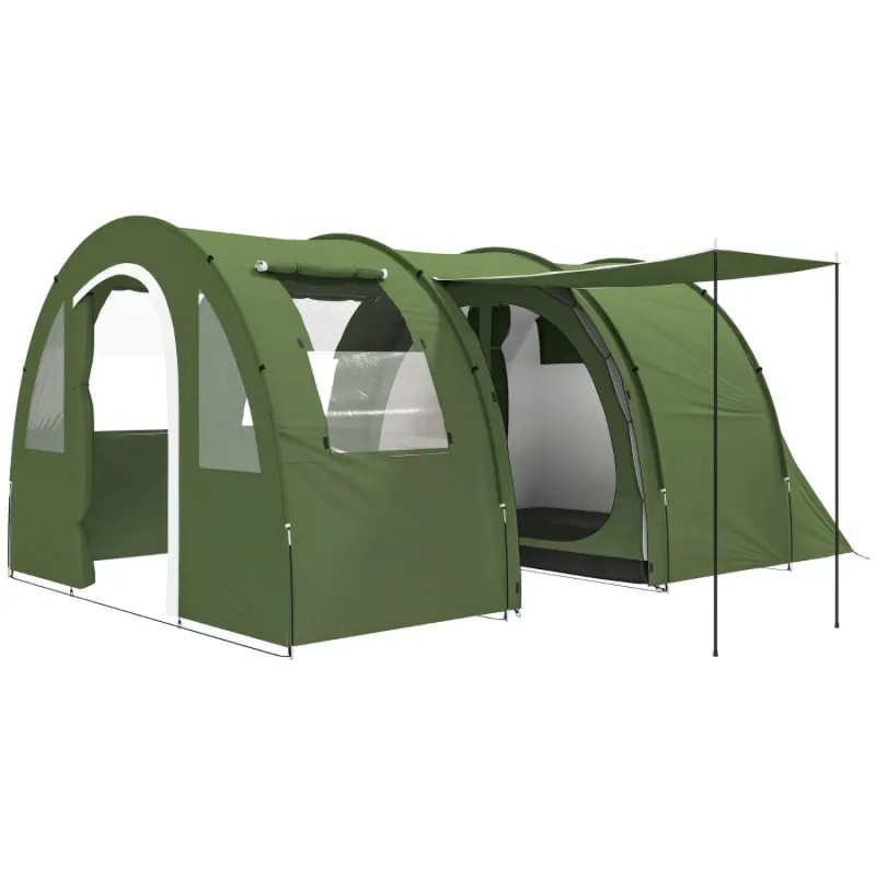 5-6 Person 2-Room Family Camping Tent with Living Area - Green