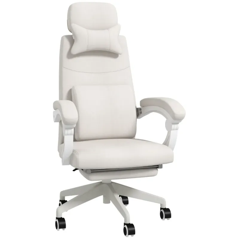 Linen-Look Reclining Executive Office Chair with Footrest - White