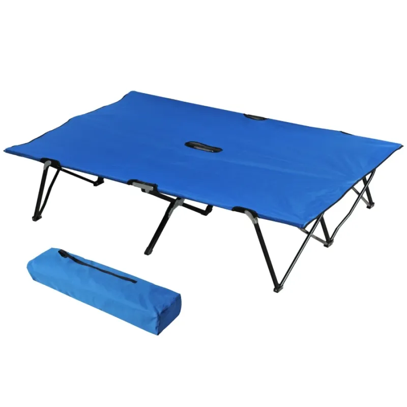 Double Folding Camping Bed with Carry Bag - Blue