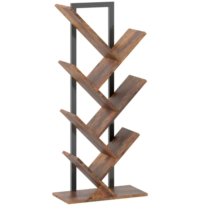 6-Tier Tree Bookcase with Industrial Wood-Effect Shelves
