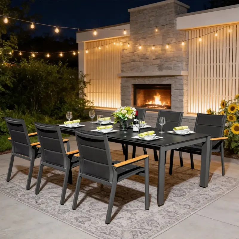 Arve 6 Seater Aluminium Garden Dining Set with Ceramic Glass Table