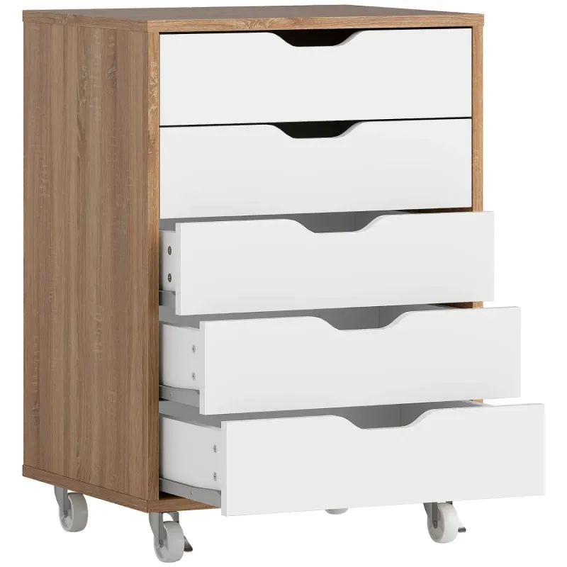5-Drawer Mobile Filing Cabinet - Oak Brown