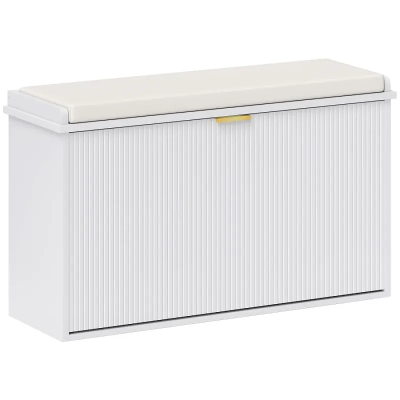 Elegant Eight Shoe Storage Bench with Padded Seat - White