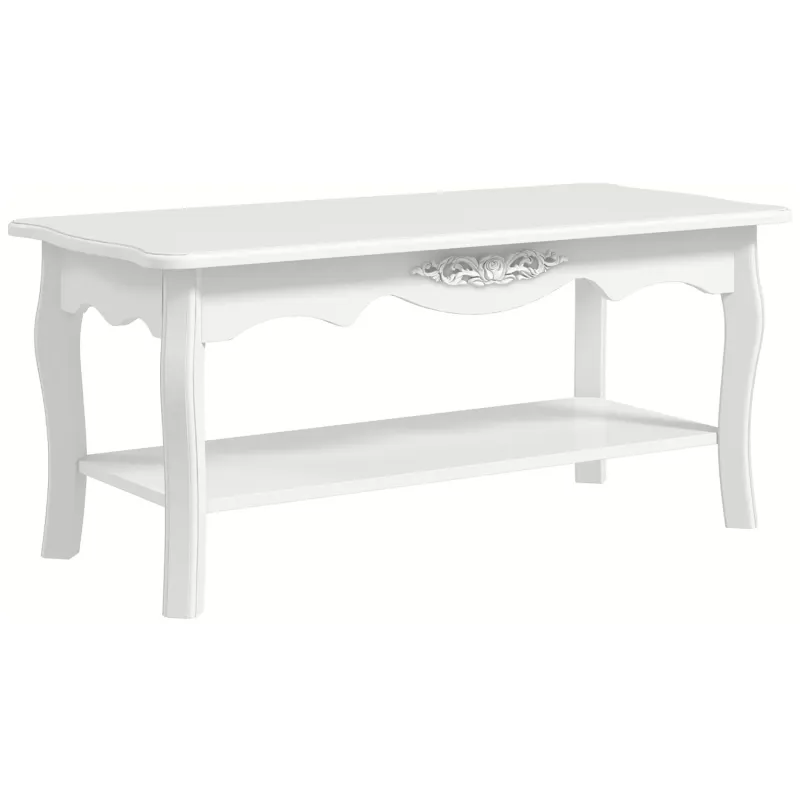 Rectangular Coffee Table, Wood in White, with Storage Shelf
