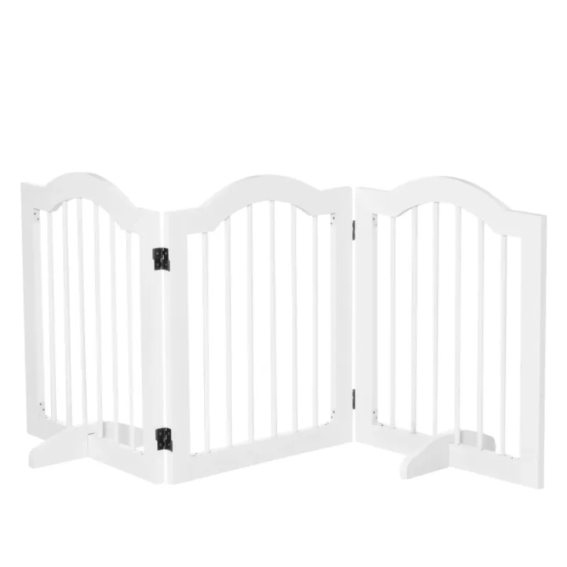 Freestanding 3-Panel Wooden Dog Gate with Support Feet - White