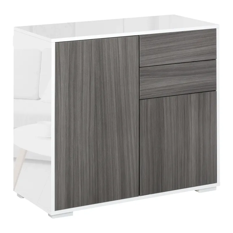 High Gloss and Matte Sideboard, 79cm, in Grey, with Push-Open Drawers