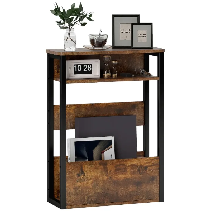 Wood Effect and Metal Side Table, 46cm, in Black and Brown, with Three Tiers