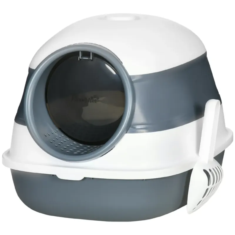 Foldable Enclosed Cat Litter Box with Scoop and Deodorant, White