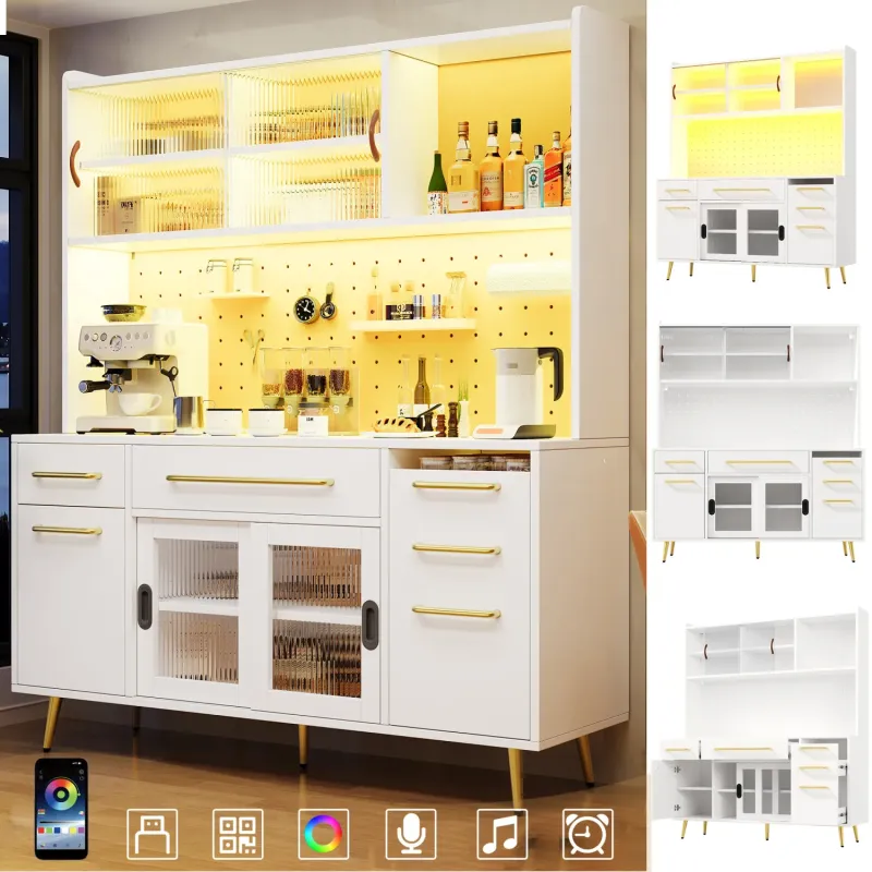 White Kitchen Larder Cupboard with LED Lighting and Pegboard