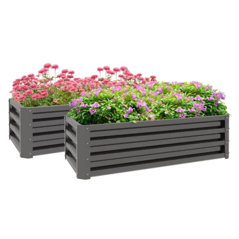 Set of 2 Steel Raised Garden Planter Boxes, 110 x 50cm - Dark Grey