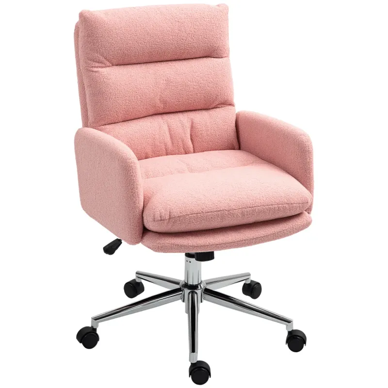 Sherpa Fleece Office Chair with Tilt Function - Pink