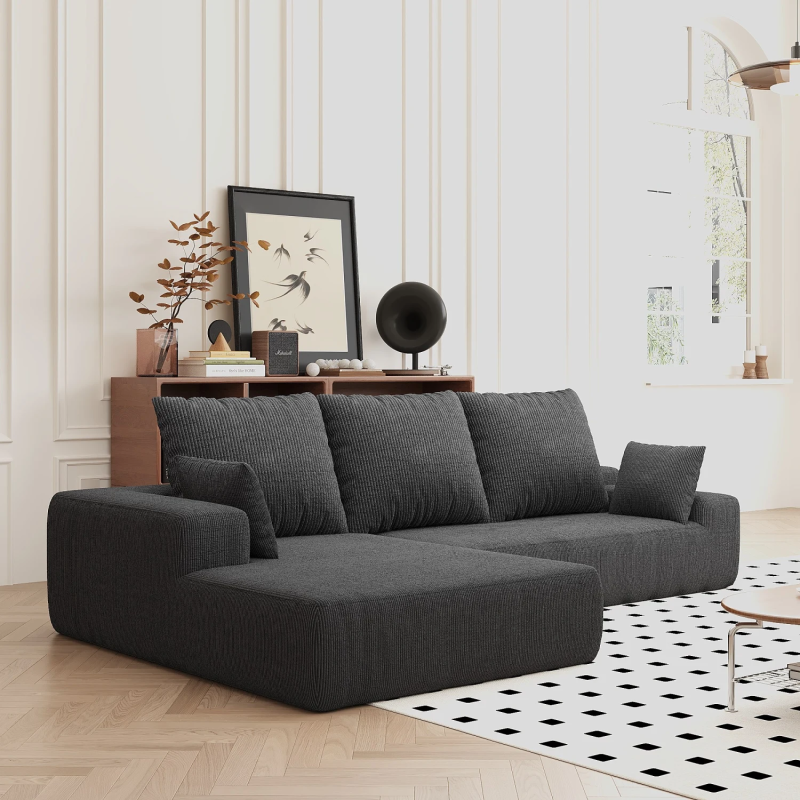 GreenForest 4 Seater L-Shaped Modular Sofa Bed in Dark Grey Corduroy