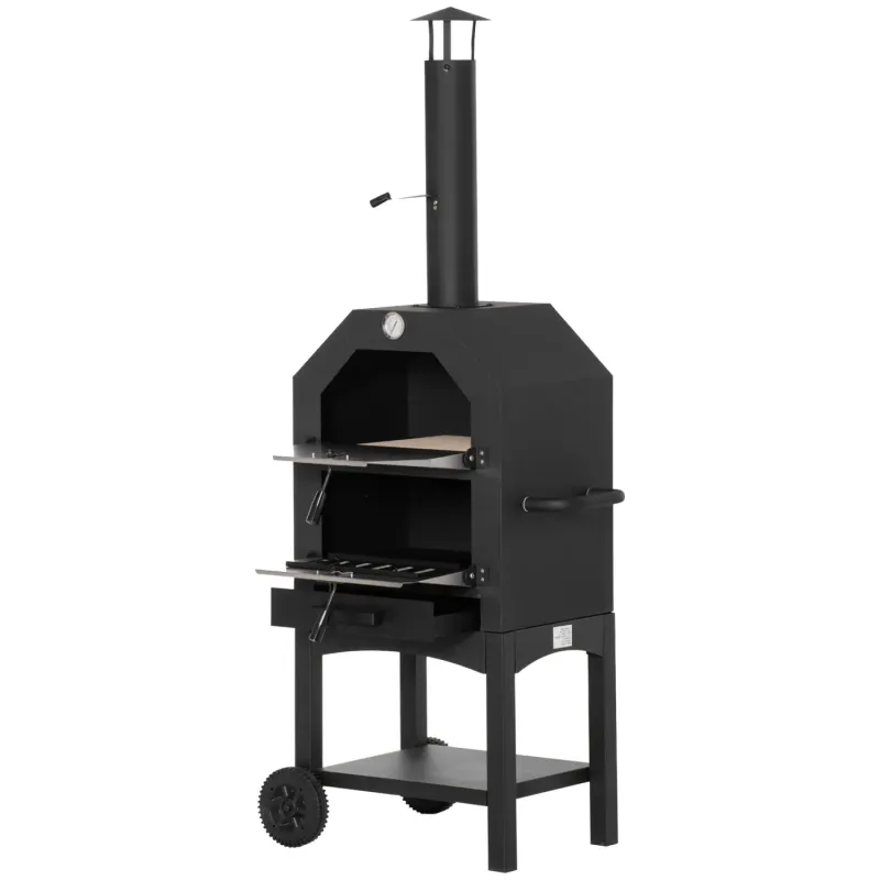 3-Tier Freestanding Outdoor Pizza Oven and Charcoal BBQ Grill - Stainless Steel