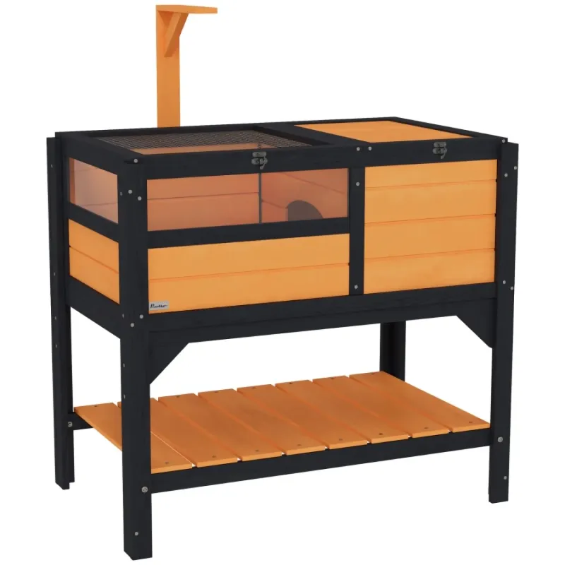 Fir Wood Two-Room Tortoise House with Storage Shelf and Lamp Holder - Yellow
