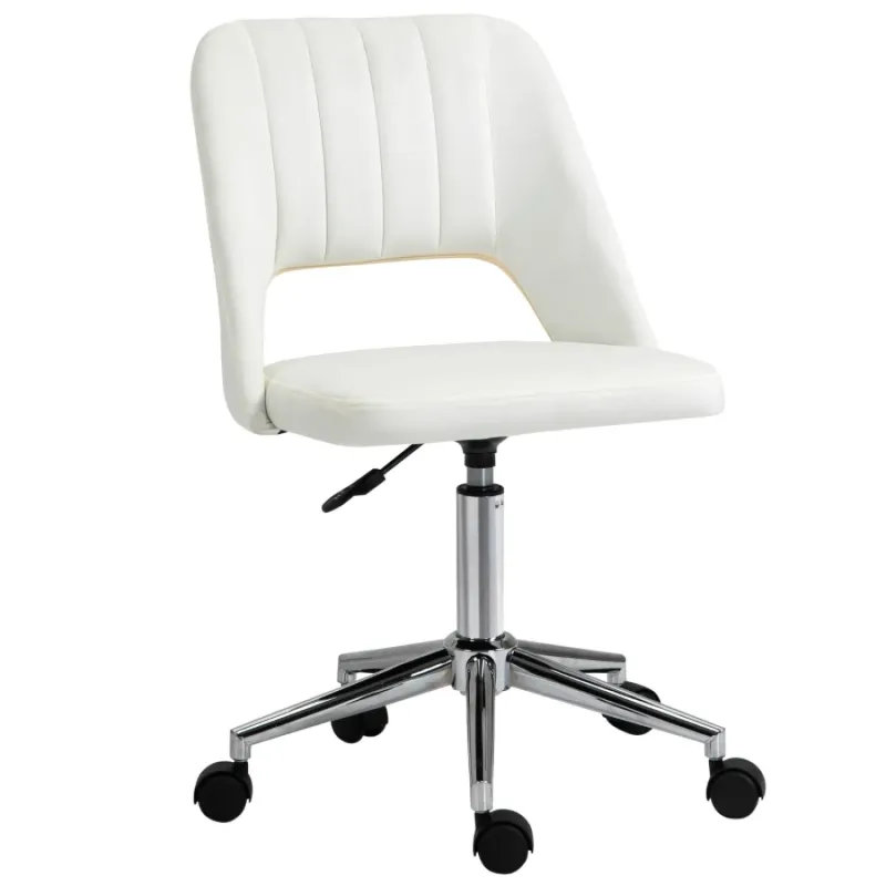 Armless Velvet-Feel Home Office Chair - Cream White