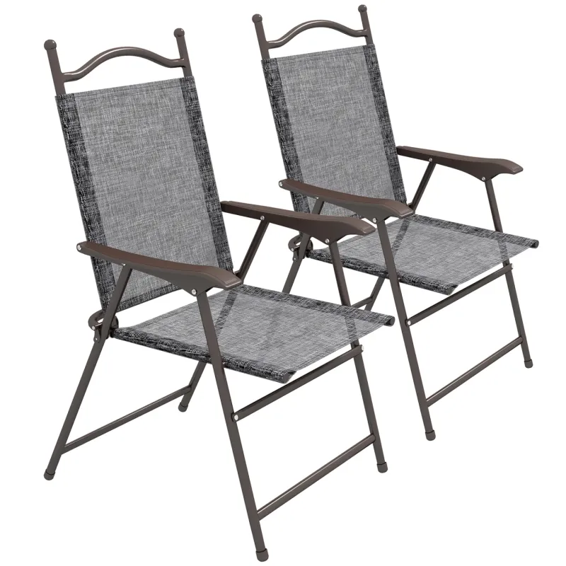 Set of Two Folding Garden Chairs with Fabric Mesh Seats - Grey