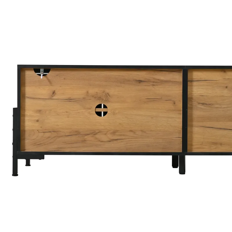 Wood and Metal TV Unit, 153cm, in Rustic Brown, with 4 Geometric Doors
