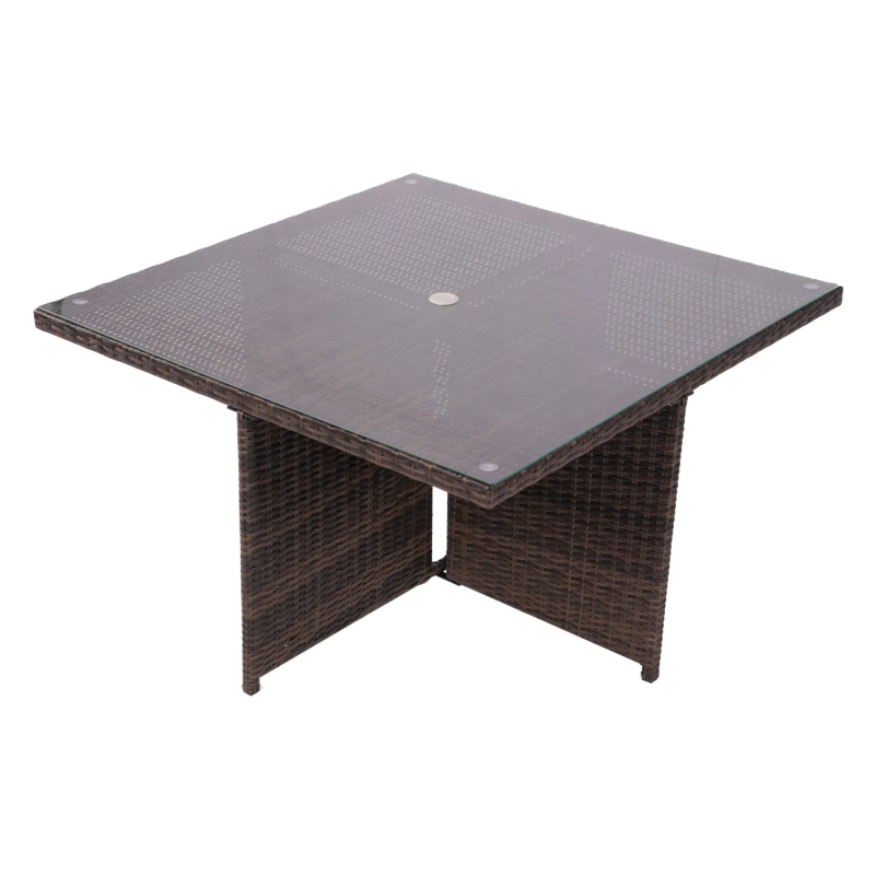 125cm Square Brown Wicker 4-Seater Outdoor Dining Table with Parasol Hole