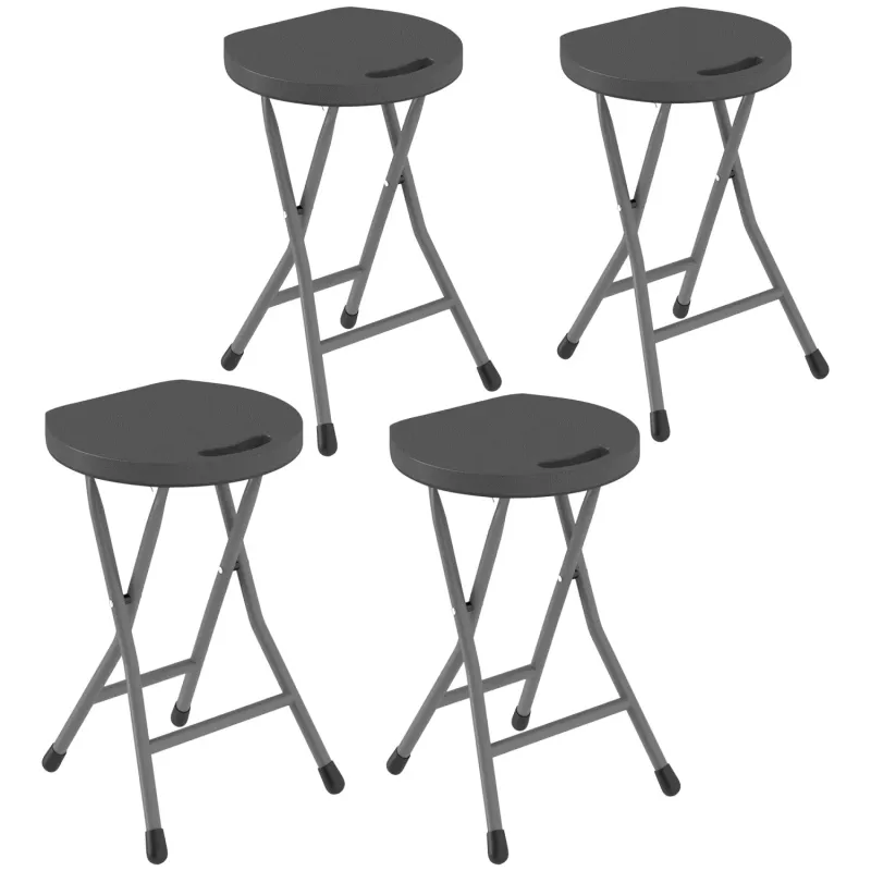 Set of 4 Charcoal Grey Folding Stools with Carry Handles