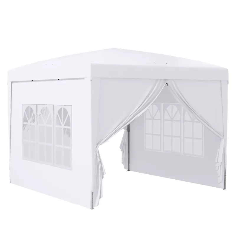 3 x 3m Pop Up Gazebo with Side Walls and Windows - White