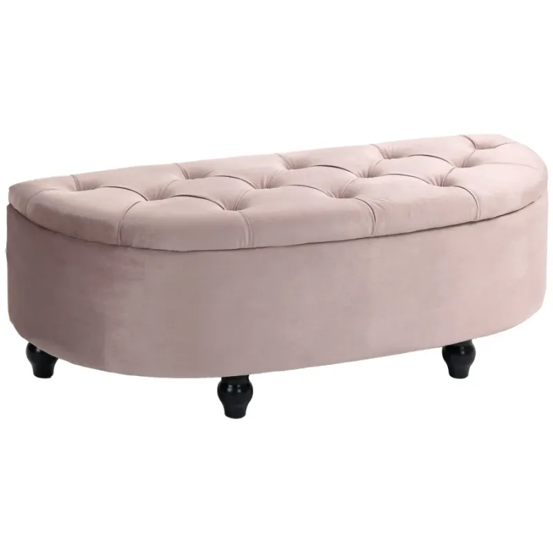 120cm Pink Velvet Semi-Circle Ottoman Storage Bench