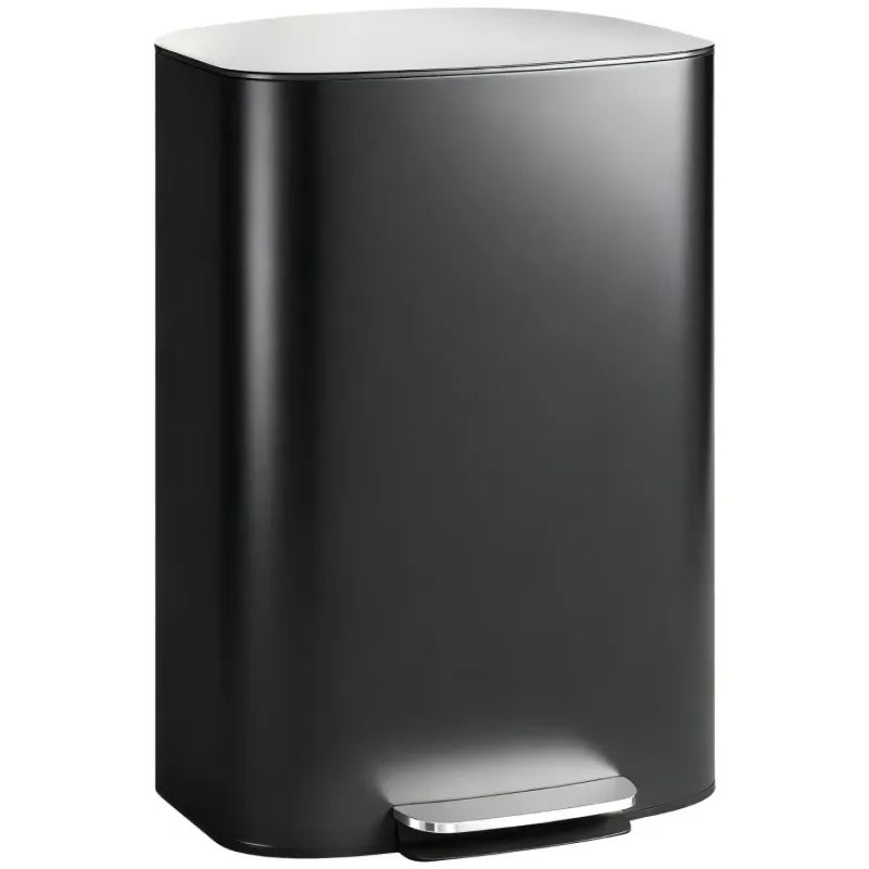  50L Stainless Steel Kitchen Pedal Bin with Soft-Close Lid - Black