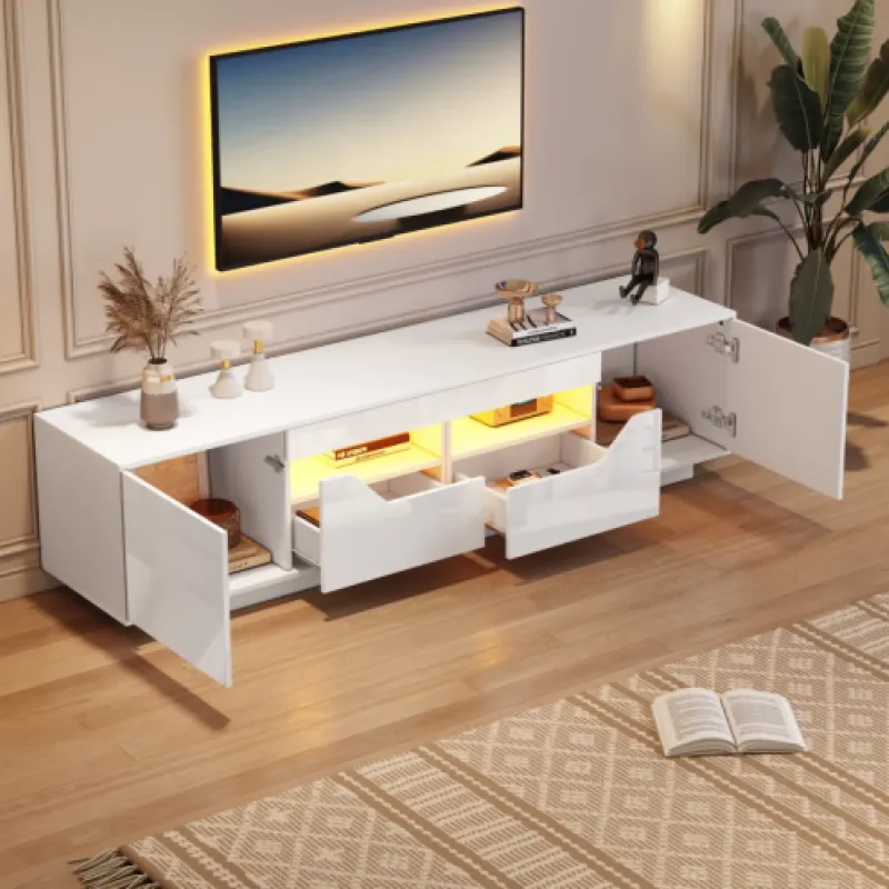 180cm High Gloss White TV Stand with Smart App LED Lighting for TVs up to 75 Inch