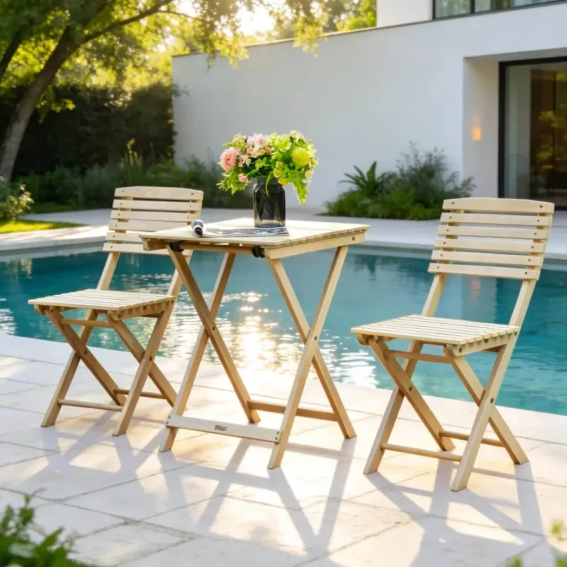 Wooden 3-Piece Garden Bistro Set - Rectangular Table and 2 Chairs