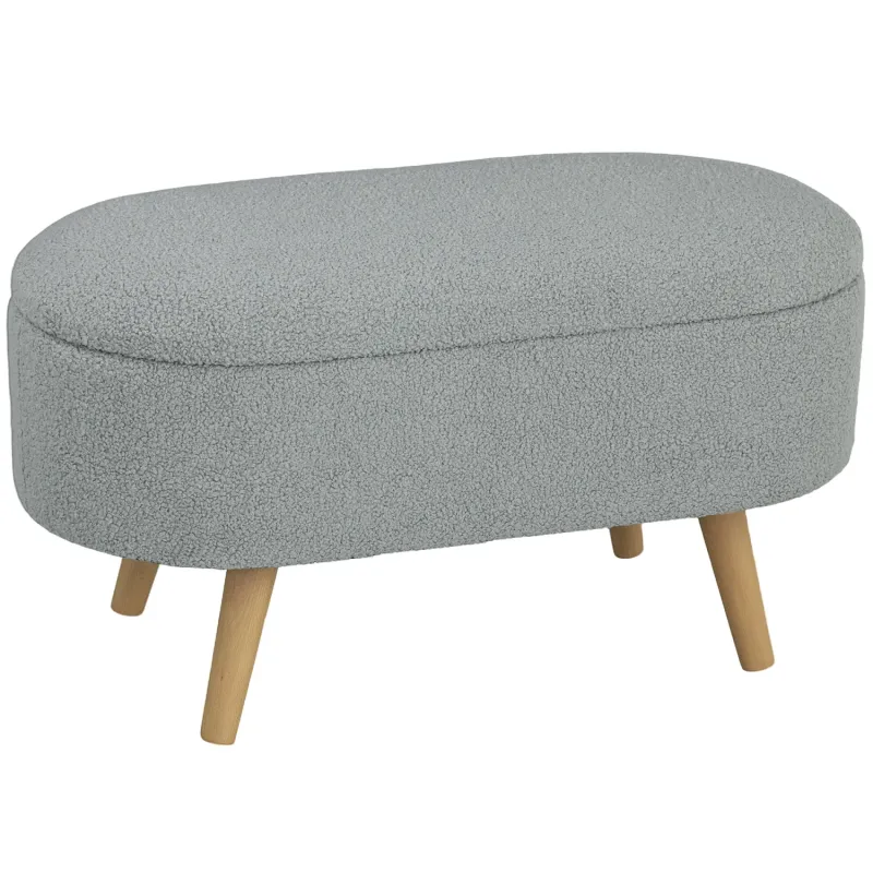 Teddy Fleece Storage Ottoman with Internal Storage - Grey