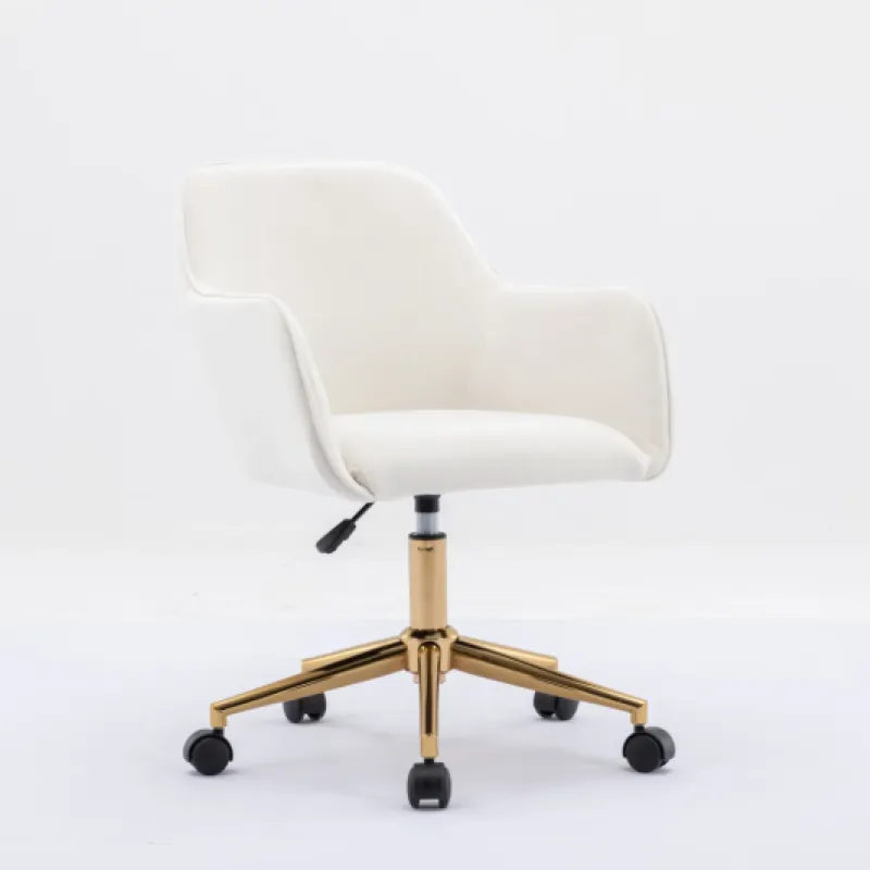 Velvet Swivel Home Office Chair with Gold Legs - Adjustable Height