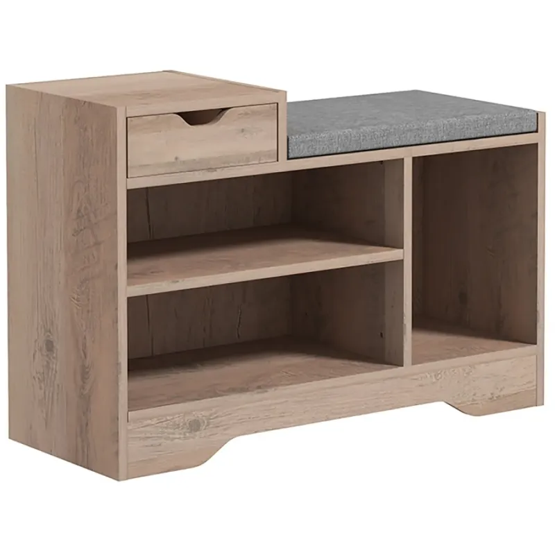 Multi-Compartment Shoe Storage Bench with Padded Seat and Drawer - Grey