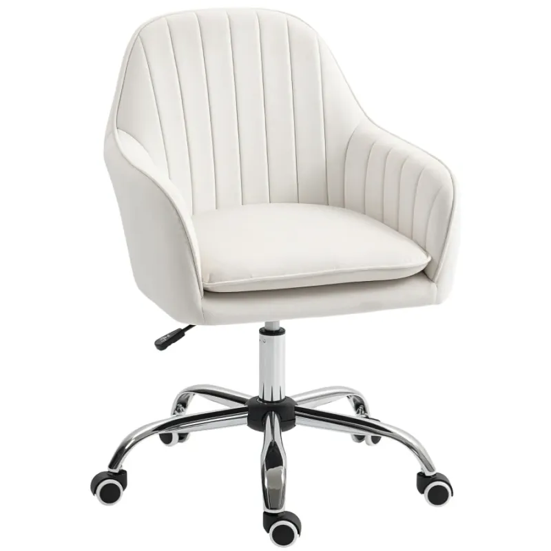  Velvet-Feel Swivel Office Chair with Adjustable Height - Cream White