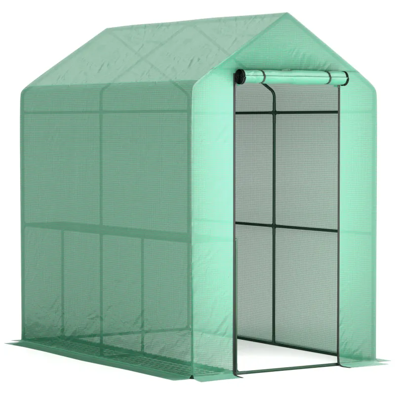 120 x 186cm Walk-In Greenhouse with 4 Shelves - Green