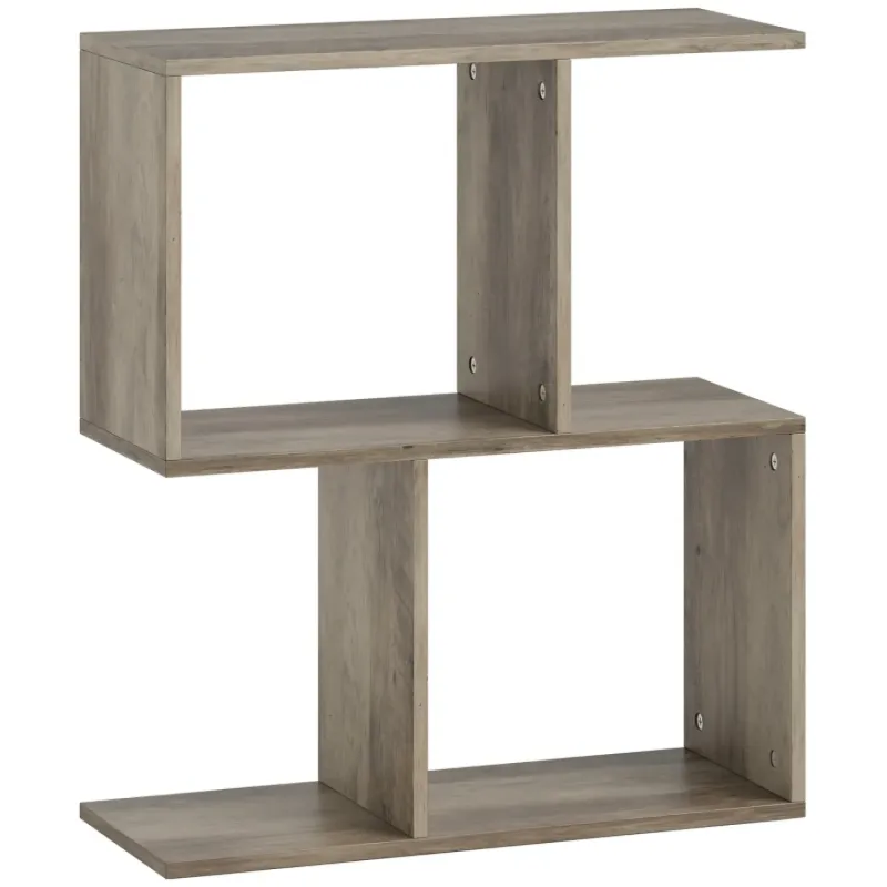 S-Shaped Narrow Side Table with 3-Tier Storage Shelves - Grey
