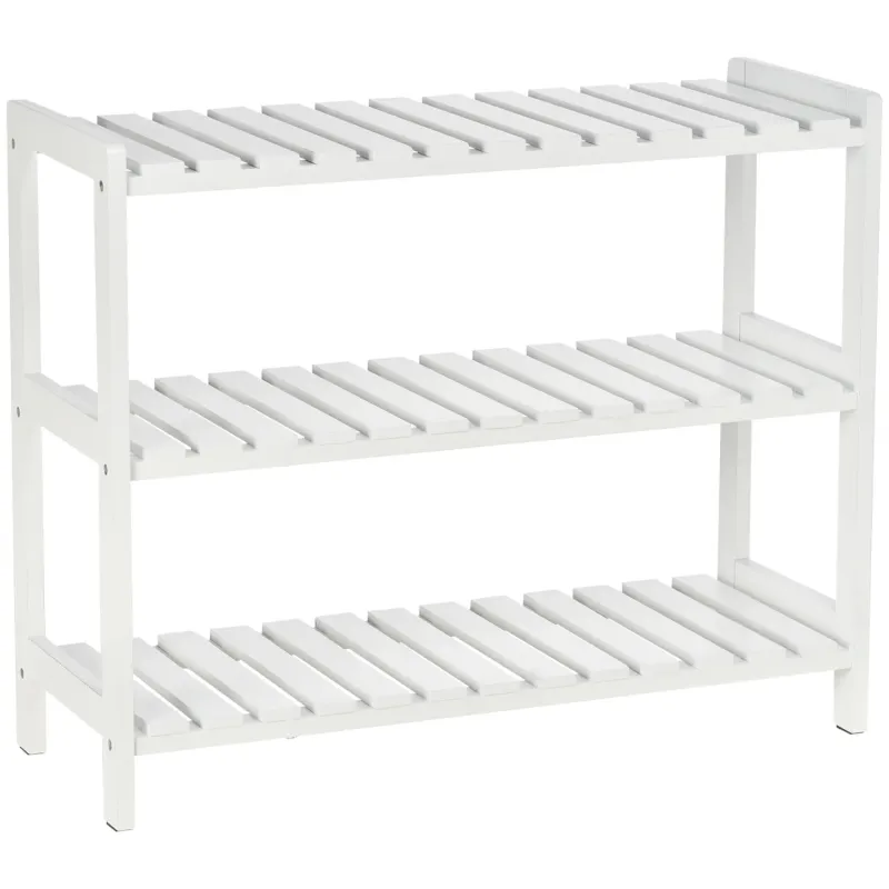 3-Tier Wood Frame Slatted Shoe Rack - White