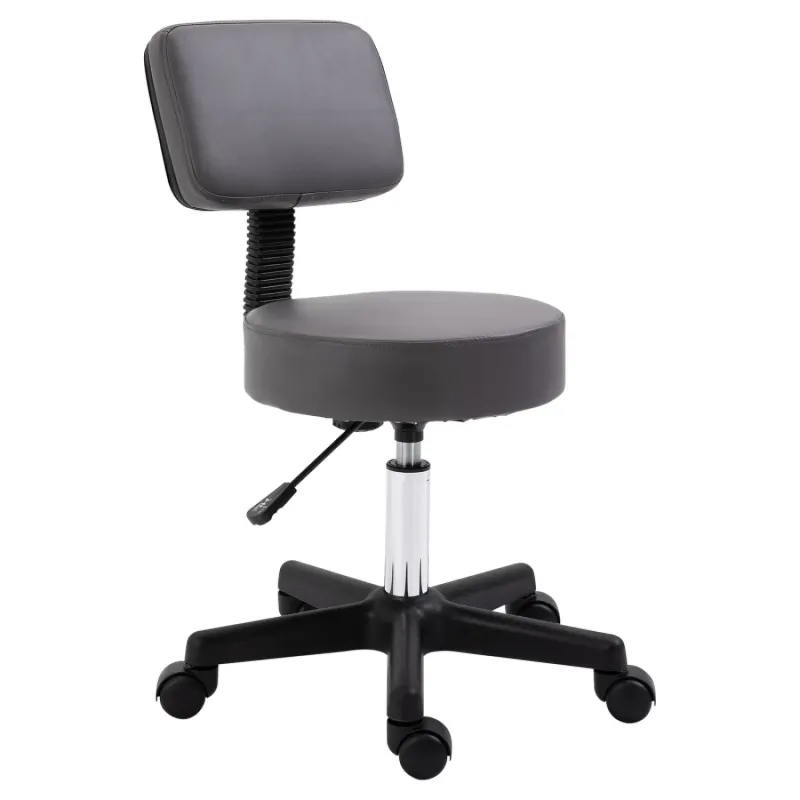 Swivel Salon Stool with Backrest and Adjustable Height - Grey