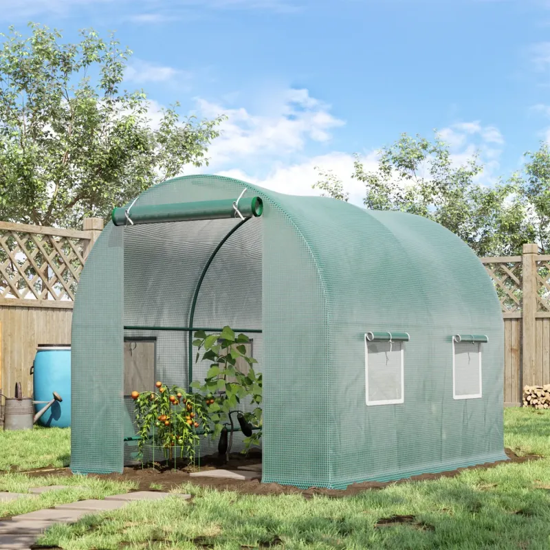  2.45m x 2m Walk-In Polytunnel Greenhouse with Windows - Green