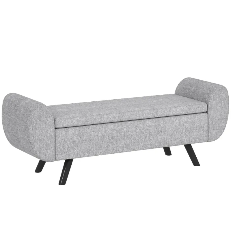 Upholstered Linen Storage Bench with Armrests - Dark Grey