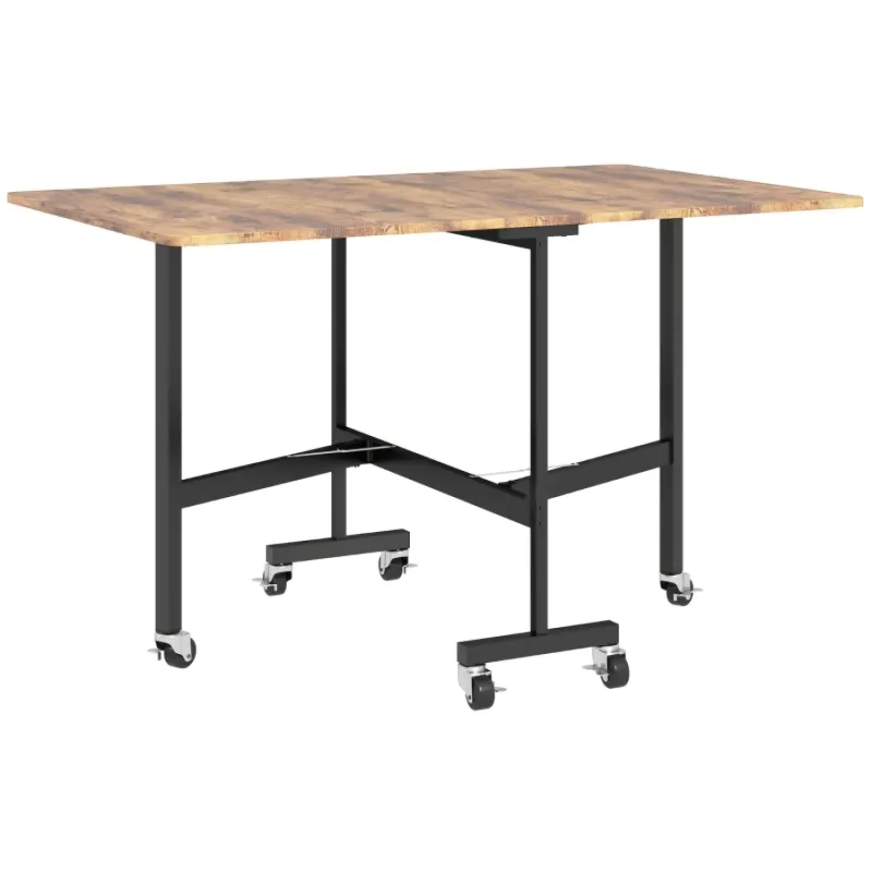 Six-Seater Drop-Leaf Dining Table with Wheels - Brown Wood-Effect