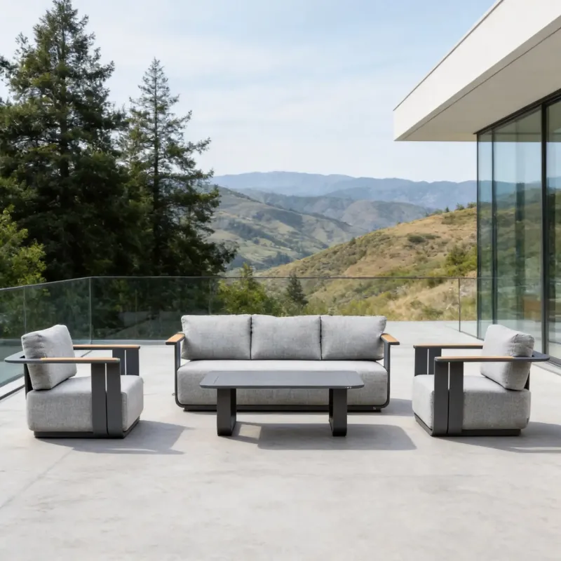 Varel 4-Piece Garden Sofa Set with Talara Coffee Table - Aluminium and Teak